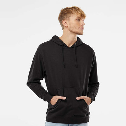 Man wearing a black Independent Trading Co. SS4500 midweight pullover hoodie, front view