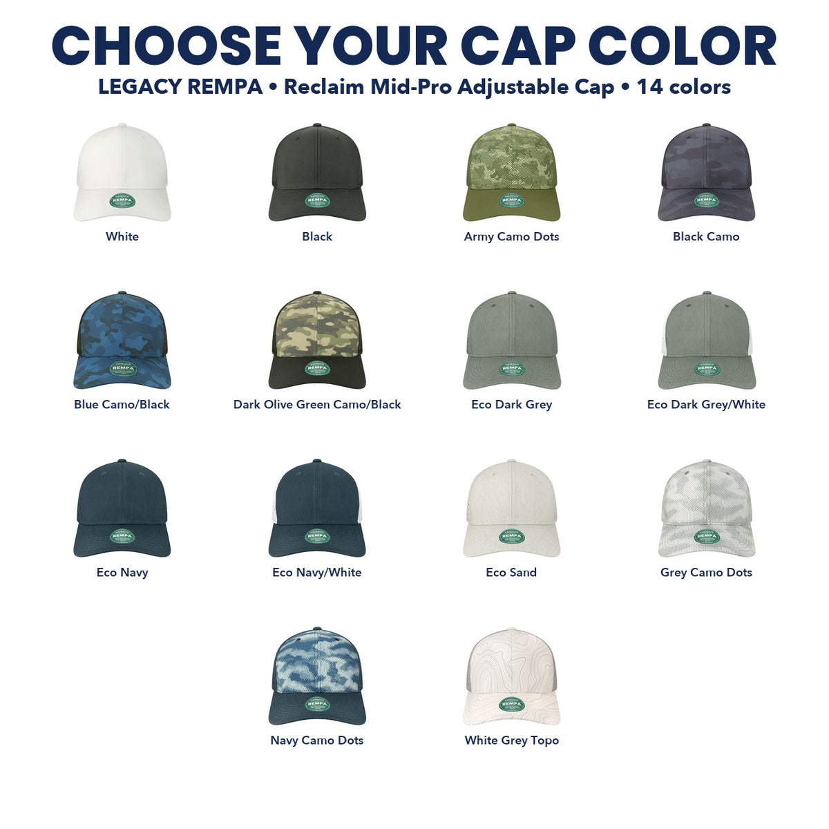 Legacy Reclaim Mid-Pro Cap color chart