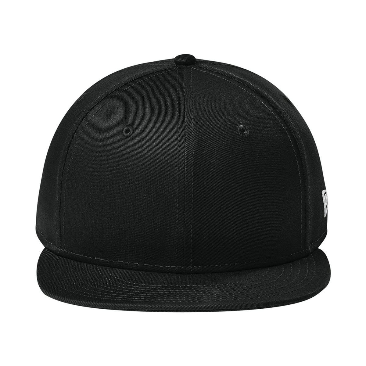 Blank black New Era NE400 9FIFTY flat bill snapback cap, front view