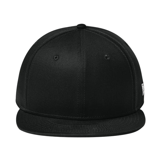 Blank black New Era NE400 9FIFTY flat bill snapback cap, front view