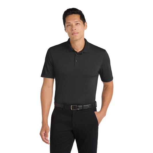 Man wearing a black Port Authority K110 Dry Zone micro-mesh polo, front view