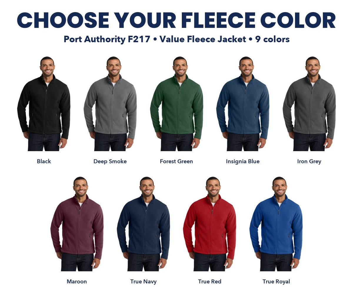 Port Authority F217 Value Fleece Jacket color chart, nine colors