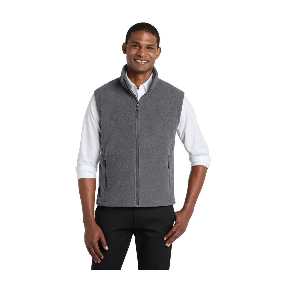 Port Authority F219 Value Fleece Vest in Iron Grey with an embroidered logo