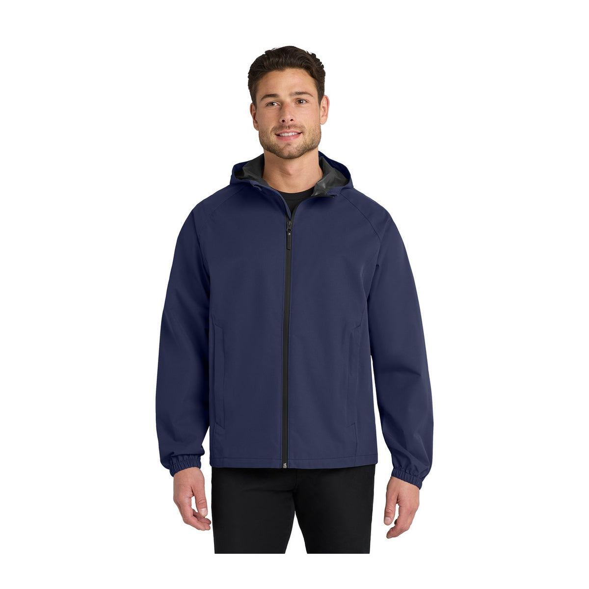 Port Authority J407 Essential Rain Jacket in True Navy with an embroidered logo