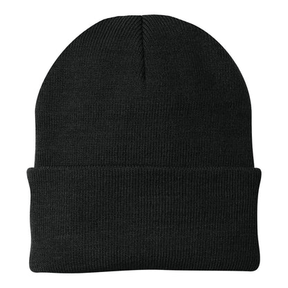Black Port Authority CP90 cuffed knit beanie, front view