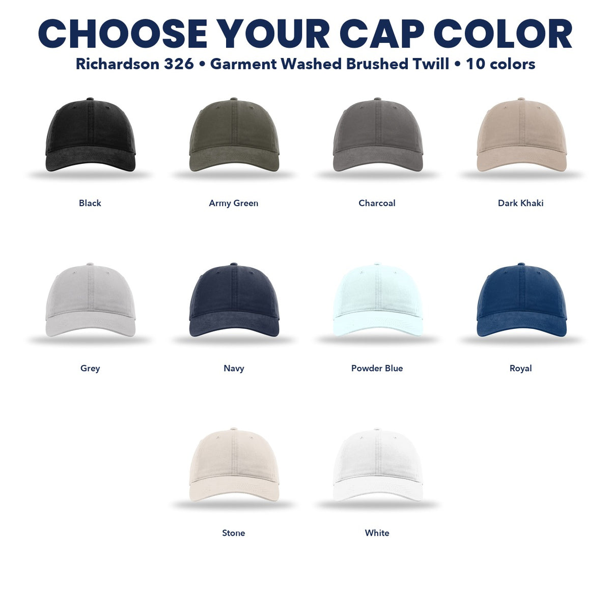 Richardson 326 Garment Washed Cap color chart