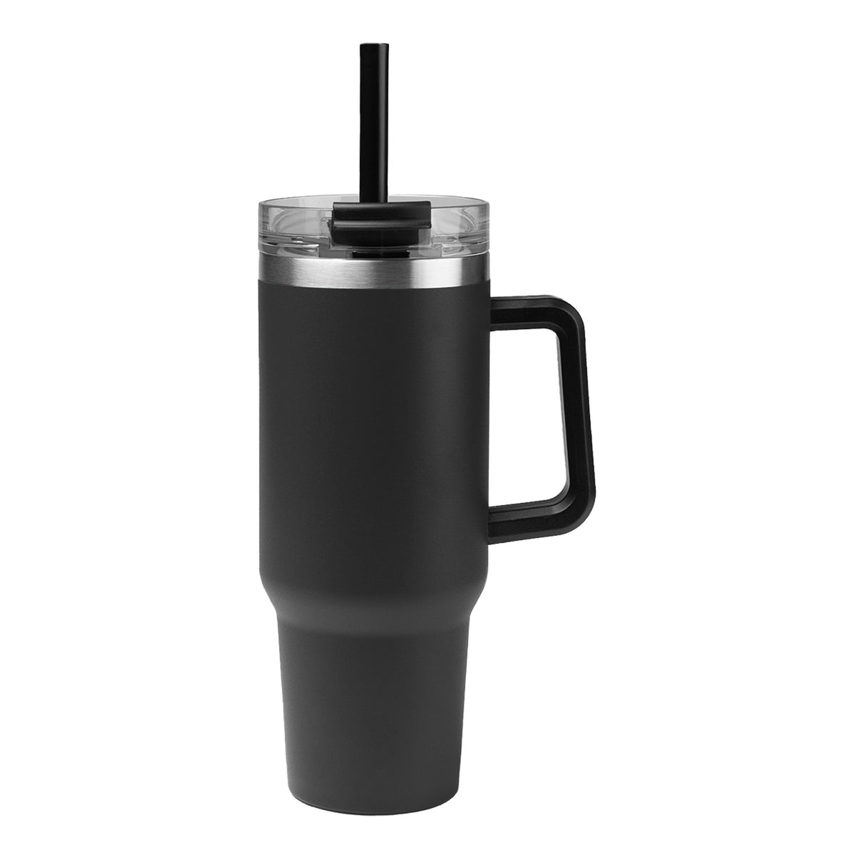 40 oz Intrepid stainless steel tumbler with handle and straw in Black